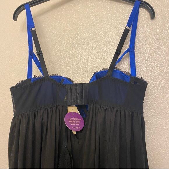 Cacique set black lace mesh Babydoll Chemise lingerie Sexy slip dress 14-16 new - Picture 4 of 11